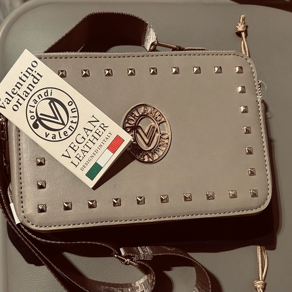 Valentino Orlandi Handbags - Valentino Orlandi Taupe Vegan Leather Studded Crossbody
